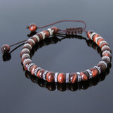 Men's Women Red Tiger Eye Adjustable Braided Bracelet 925 Sterling Silver Spacers DiyNotion BR853