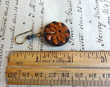 Vintage Button Earrings, Carved Wood Buttons, Flower Button Earrings, Drop Dangle Earrings, Handmade Earrings, Rustic Bead Earrings, WFE199