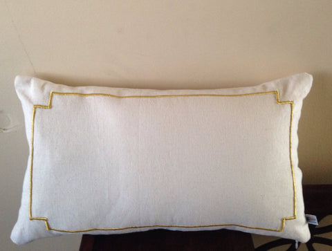Ivory Trim Pillows, Lumbar Bedroom Pillows, Gold Border Throw Pillows, 12x20 Small Pillows, Gold Home Decor