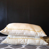 Ivory Trim Pillows, Lumbar Bedroom Pillows, Gold Border Throw Pillows, 12x20 Small Pillows, Gold Home Decor