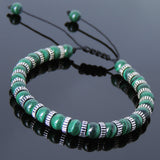 Men's Women Malachite Adjustable Braided Bracelet 925 Sterling Silver Spacers DiyNotion BR857