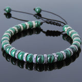 Men's Women Malachite Adjustable Braided Bracelet 925 Sterling Silver Spacers DiyNotion BR857