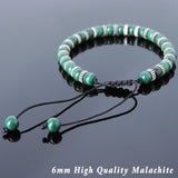 Men's Women Malachite Adjustable Braided Bracelet 925 Sterling Silver Spacers DiyNotion BR857