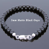 Men's Women Matte Black Onyx 925 Sterling Silver Bracelet Bead Clasp Gemstone DiyNotion Handmade BR723