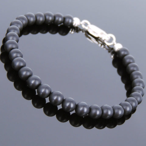 Men's Women Matte Black Onyx 925 Sterling Silver Bracelet Bead Clasp Gemstone DiyNotion Handmade BR723