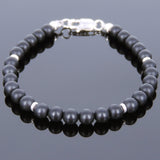 Men's Women Matte Black Onyx 925 Sterling Silver Bracelet Bead Clasp Gemstone DiyNotion Handmade BR724