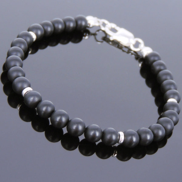 Men's Women Matte Black Onyx 925 Sterling Silver Bracelet Bead Clasp Gemstone DiyNotion Handmade BR724