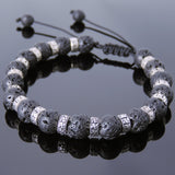 Men's Women Lava Rock Adjustable Braided Bracelet 925 Sterling Silver OM Spacers DiyNotion BR860