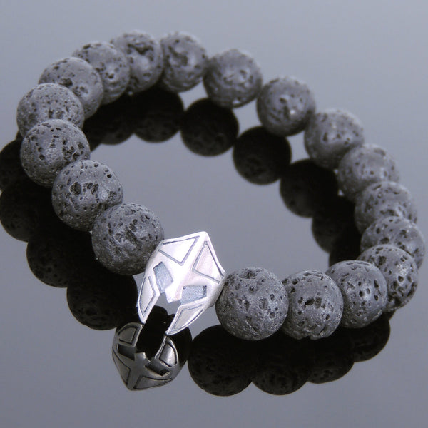 Men's Women Lava Rock Sterling Silver Warrior Mask Bracelet DiyNotion Handmade BR727