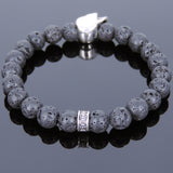 Men's Women Lava Rock Sterling Silver Skull Bracelet DiyNotion Handmade BR728