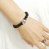 Men's Women Lava Rock Sterling Silver Skull Bracelet DiyNotion Handmade BR728