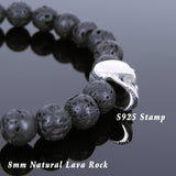 Men's Women Lava Rock Sterling Silver Skull Bracelet DiyNotion Handmade BR728