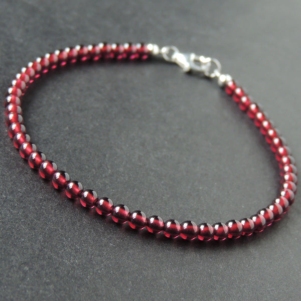 Men's Women Garnet Sterling Silver Bracelet Natural AAAA Gemstone DiyNotion Handmade BR710