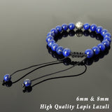 Men's Women Lapis Lazuli Adjustable Braided Bracelet 925 Sterling Silver Cross Bead DiyNotion BR862