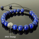 Men's Women Lapis Lazuli Adjustable Braided Bracelet 925 Sterling Silver Cross Bead DiyNotion BR862
