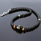Men's Women Black Onyx Brown Tiger Eye Sterling Silver Necklace Gemstone Beads Clasp DiyNoion Handmade NK133