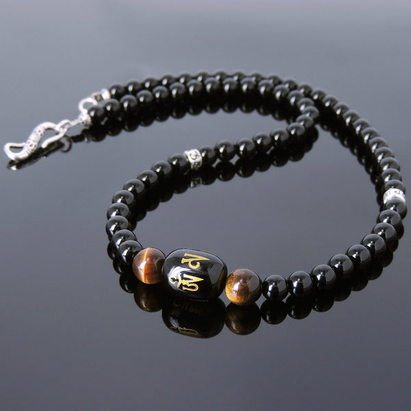 Men's Women Black Onyx Brown Tiger Eye Sterling Silver Necklace Gemstone Beads Clasp DiyNoion Handmade NK133