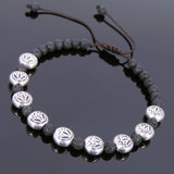 Men's Women Lava Rock Adjustable Braided Bracelet Tibetan Silver Lotus Beads DiyNotion T240