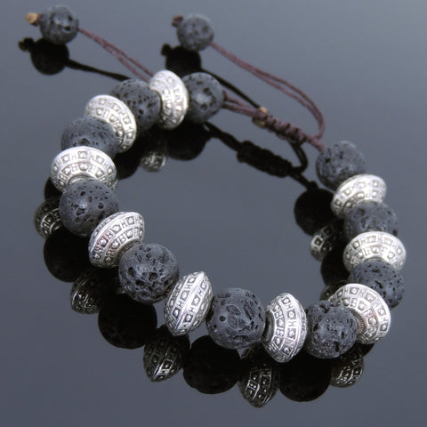 Men's Women Lava Rock Adjustable Braided Bracelet Tibetan Silver Protection Spacers DiyNotion T242