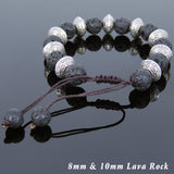 Men's Women Lava Rock Adjustable Braided Bracelet Tibetan Silver Protection Spacers DiyNotion T242