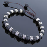Men's Women Lava Rock Adjustable Braided Bracelet Tibetan Silver OM Buddhism Spacers DiyNotion T243