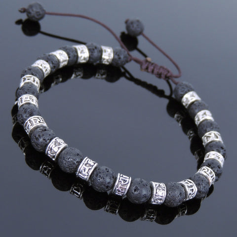 Men's Women Lava Rock Adjustable Braided Bracelet Tibetan Silver OM Buddhism Spacers DiyNotion T243