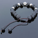 Men's Women Lava Rock Adjustable Braided Bracelet Tibetan Silver Cross Beads DiyNotion T245