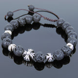Men's Women Lava Rock Adjustable Braided Bracelet Tibetan Silver Cross Beads DiyNotion T245