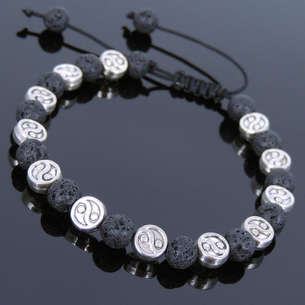 Men's Women Lava Rock Adjustable Braided Bracelet Tibetan Silver Taiji Beads DiyNotion T246