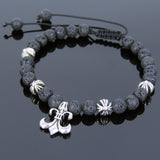 Men's Women Lava Rock Adjustable Braided Bracelet Tibetan Silver Cross Beads & Fleur de Lis Pendant DiyNotion T247