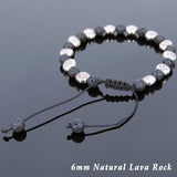 Men's Women Lava Rock Adjustable Braided Bracelet Tibetan Silver Lotus Beads DiyNotion T248