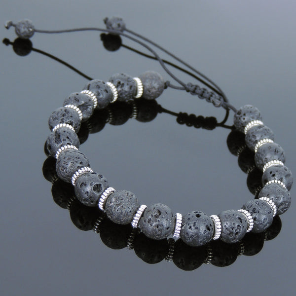 Men's Women Lava Rock Adjustable Braided Bracelet Tibetan Silver Spacers DiyNotion T249