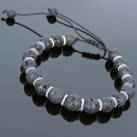 Men's Women Lava Rock Adjustable Braided Bracelet Tibetan Silver Spacers DiyNotion T249