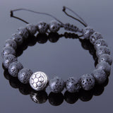 Men's Women Lava Rock Adjustable Braided Bracelet Tibetan Silver Double-sided Fleur de Lis Bead DiyNotion T252
