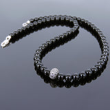 Men's Women Bright Black Onyx Sterling Silver Necklace Gemstone Beads Clasp DiyNoion Handmade NK122