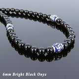 Men's Women Bright Black Onyx Sterling Silver Necklace Gemstone Beads Clasp DiyNoion Handmade NK124