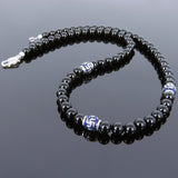 Men's Women Bright Black Onyx Sterling Silver Necklace Gemstone Beads Clasp DiyNoion Handmade NK124