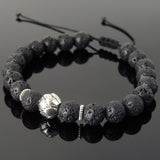 Men's Women Lava Rock Adjustable Braided Bracelet Tibetan Silver Lotus Bead DiyNotion T254