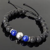 Men's Women Lava Rock Lapis Adjustable Braided Bracelet Tibetan Silver Lotus Bead DiyNotion T255