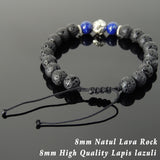 Men's Women Lava Rock Lapis Adjustable Braided Bracelet Tibetan Silver Lotus Bead DiyNotion T255