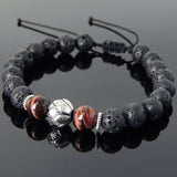Men's Women Lava Rock Red Tiger Eye Adjustable Braided Bracelet Tibetan Silver Lotus Bead DiyNotion T257