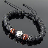 Men's Women Lava Rock Red Tiger Eye Adjustable Braided Bracelet Tibetan Silver Lotus Bead DiyNotion T257