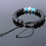 Men's Women Lava Rock Enhanced Turquoise Adjustable Braided Bracelet Tibetan Silver Lotus Bead DiyNotion T258
