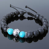 Men's Women Lava Rock Enhanced Turquoise Adjustable Braided Bracelet Tibetan Silver Lotus Bead DiyNotion T258