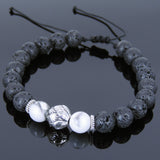 Men's Women Lava Rock White Howlite Adjustable Braided Bracelet Tibetan Silver Lotus Bead DiyNotion T259