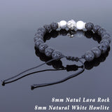 Men's Women Lava Rock White Howlite Adjustable Braided Bracelet Tibetan Silver Lotus Bead DiyNotion T259