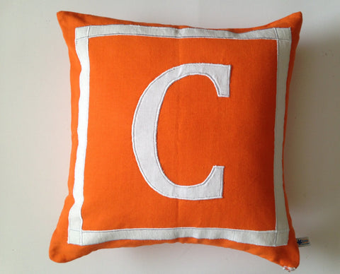 30% OFF Orange White Decorative Pillow Covers, Letter Pillows, 18 x18,Orange Monogram Decor, Personalized Sofa Pillows, 45cmx45Cm Pillows