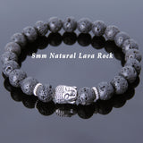 Men's Women Lava Rock Tibetan Silver Bracelet Sakyamuni Buddha Yoga Mala DiyNotion Handmade T149