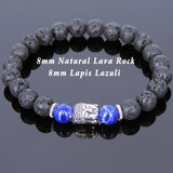 Men's Women Lava Rock Lapis Tibetan Silver Bracelet Sakyamuni Buddha Yoga Mala DiyNotion Handmade T150