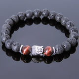Men's Women Lava Rock Tiger Eye Tibetan Silver Bracelet Sakyamuni Buddha Yoga Mala DiyNotion Handmade T152